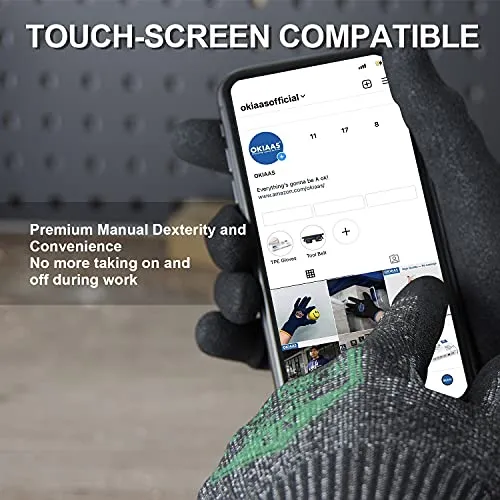 OKIAAS Level 6 Cut Resistant Work Gloves, Foam Nitrile Coated with Grip, Touchscreen Safety Gloves for Woodworking, Fishing, Construction, Mechanic