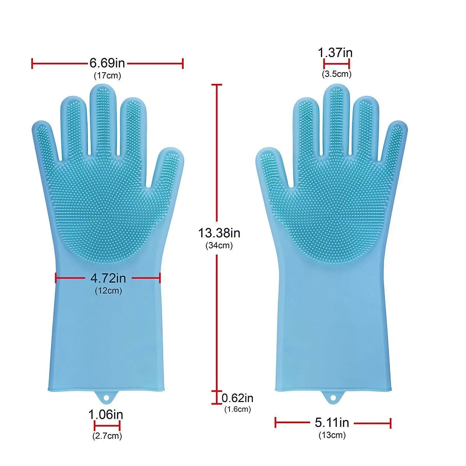 Pair of Reusable Waterproof Silicone Gloves for Cleaning Kitchen, Laundry & Garden (Blue)