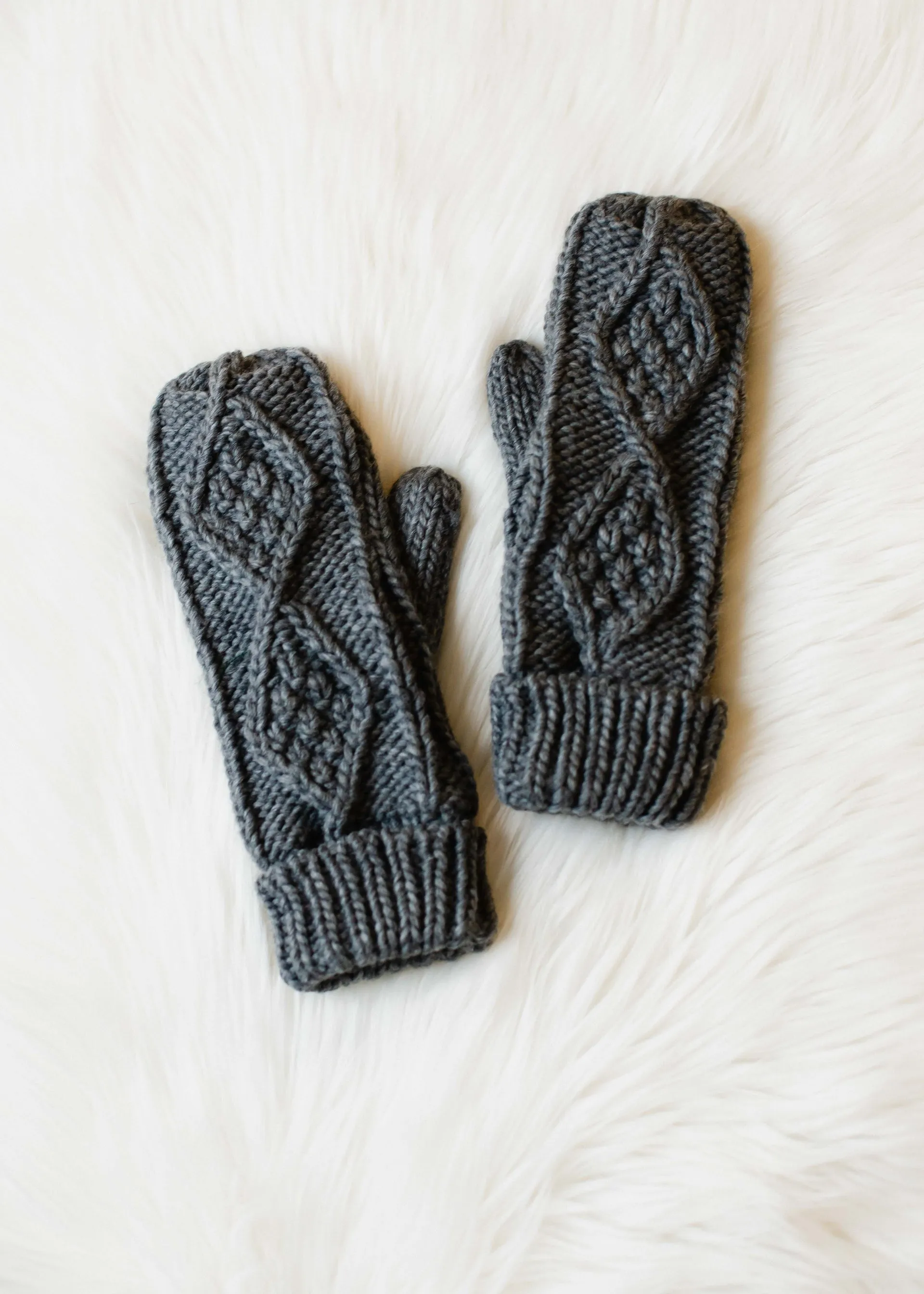 Panache Cuffed Cable Knit Fleece Lined Mittens