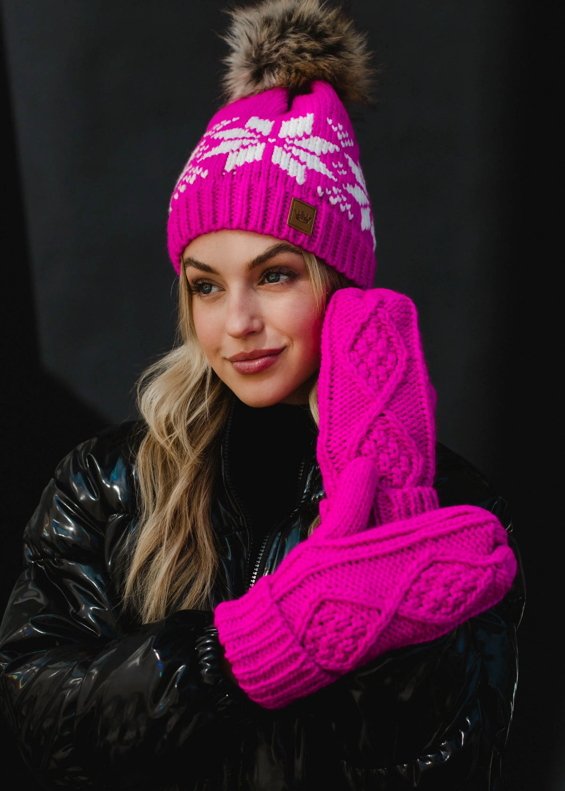 Panache Cuffed Cable Knit Fleece Lined Mittens