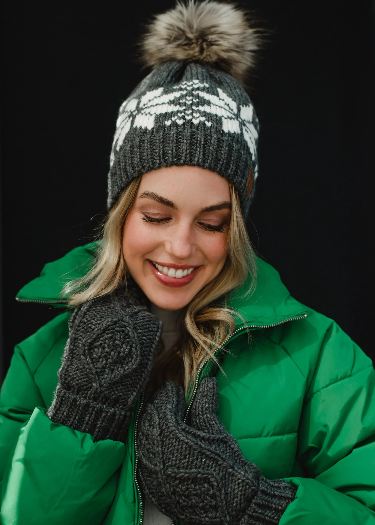 Panache Cuffed Cable Knit Fleece Lined Mittens