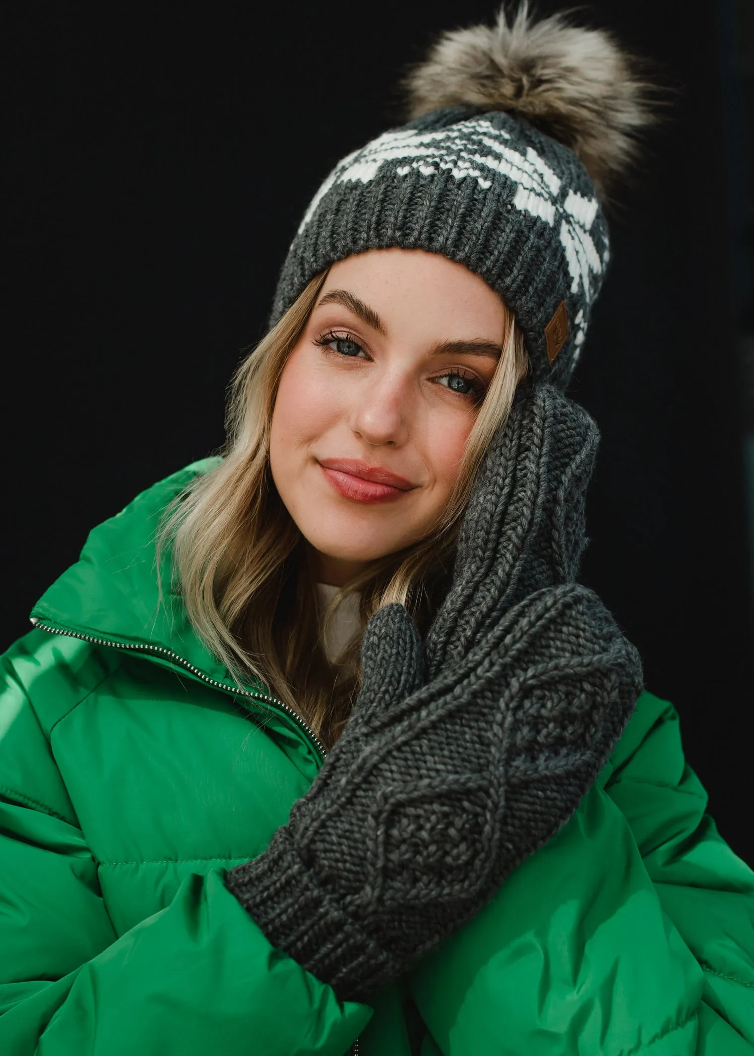 Panache Cuffed Cable Knit Fleece Lined Mittens