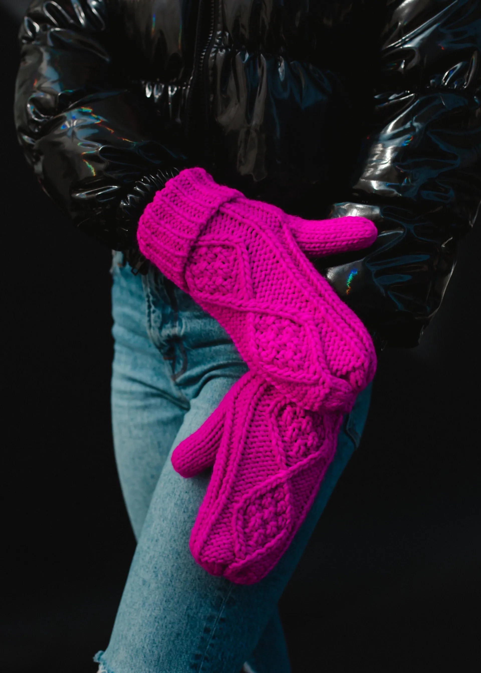 Panache Cuffed Cable Knit Fleece Lined Mittens