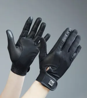 PEI Bordoni Leather Mesh Riding Gloves - Black