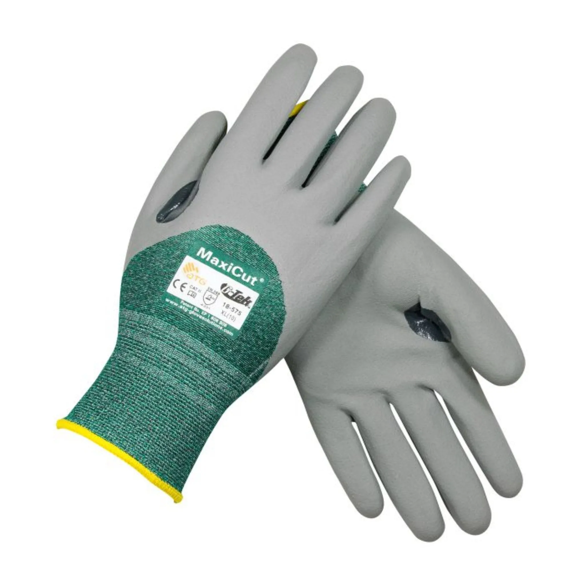 PIP ATG MaxiCut 18-575-XS Seamless Knit Engineered Yarn Glove with Nitrile Microfoam Grip, Green, X-Small, Pair of 12