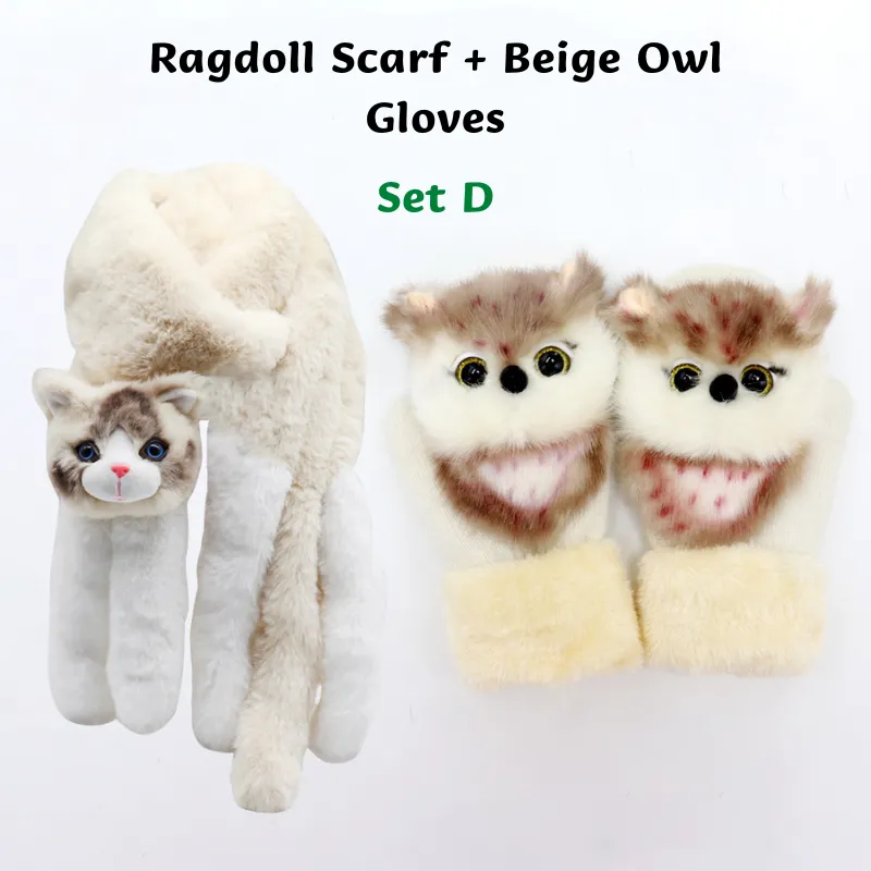 Plush Cartoon Animal Warm Gloves Scarf