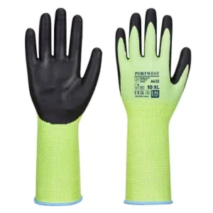 Portwest Green Cut Resistant Level D Nitrile Dipped Grip Work Glove Long Cuff-A632