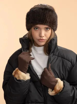 Rabbit Fur Trim Nylon Gloves