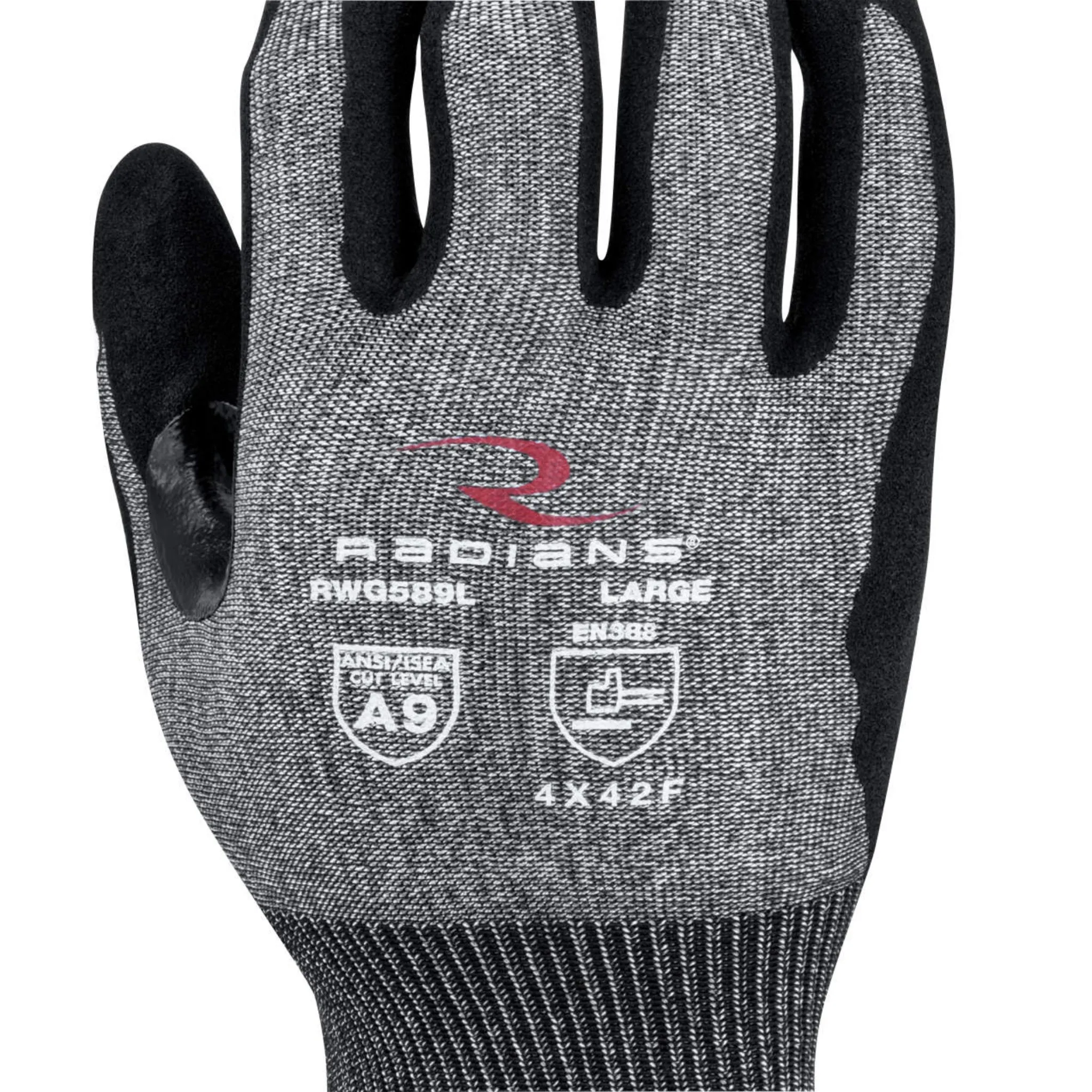 Radians RWG589XS Glove, Cut Protection Level A9, Sandy Foam Nitrile Coated, Black, 1 Pair