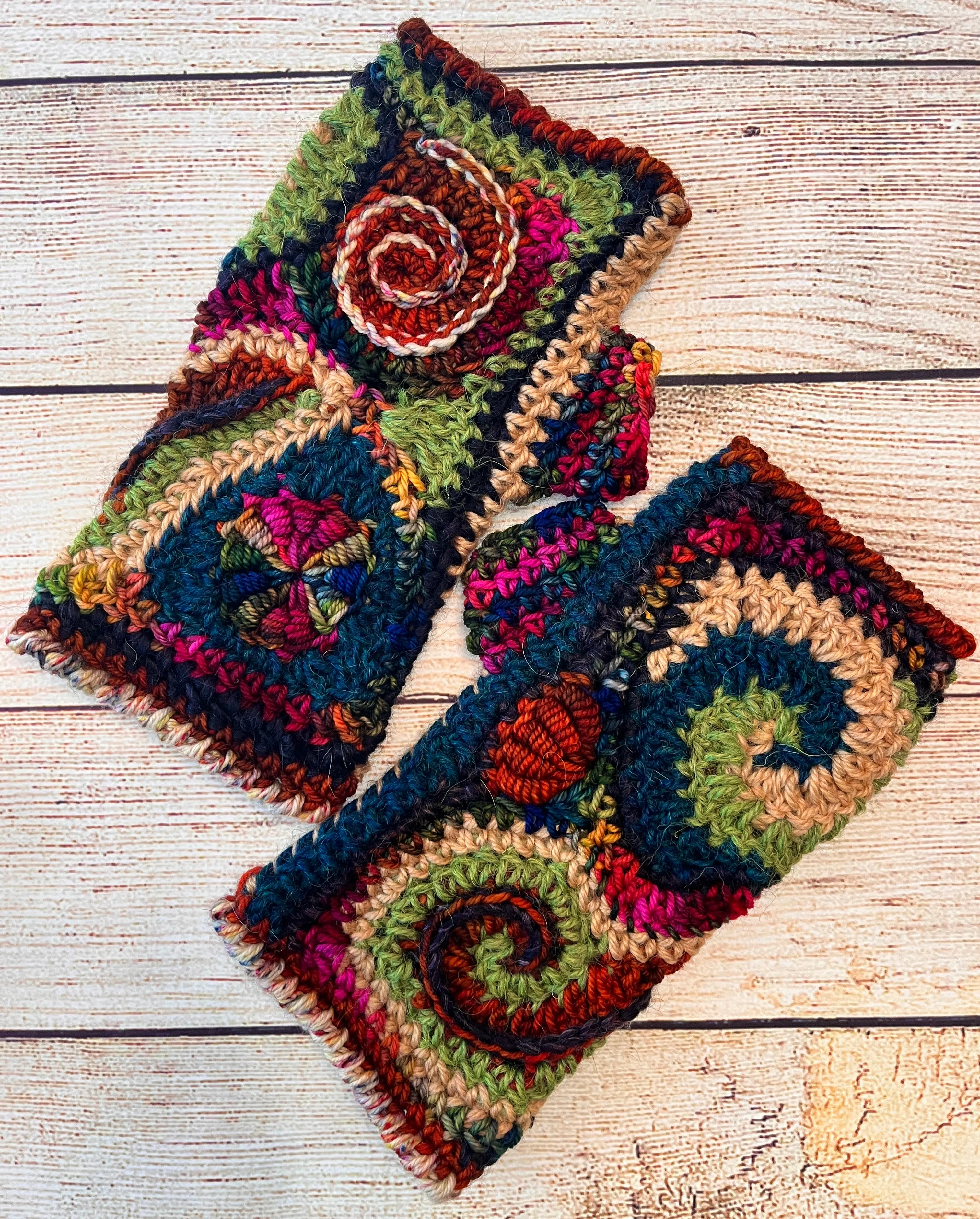 Rainbow Freeform Crochet Gloves