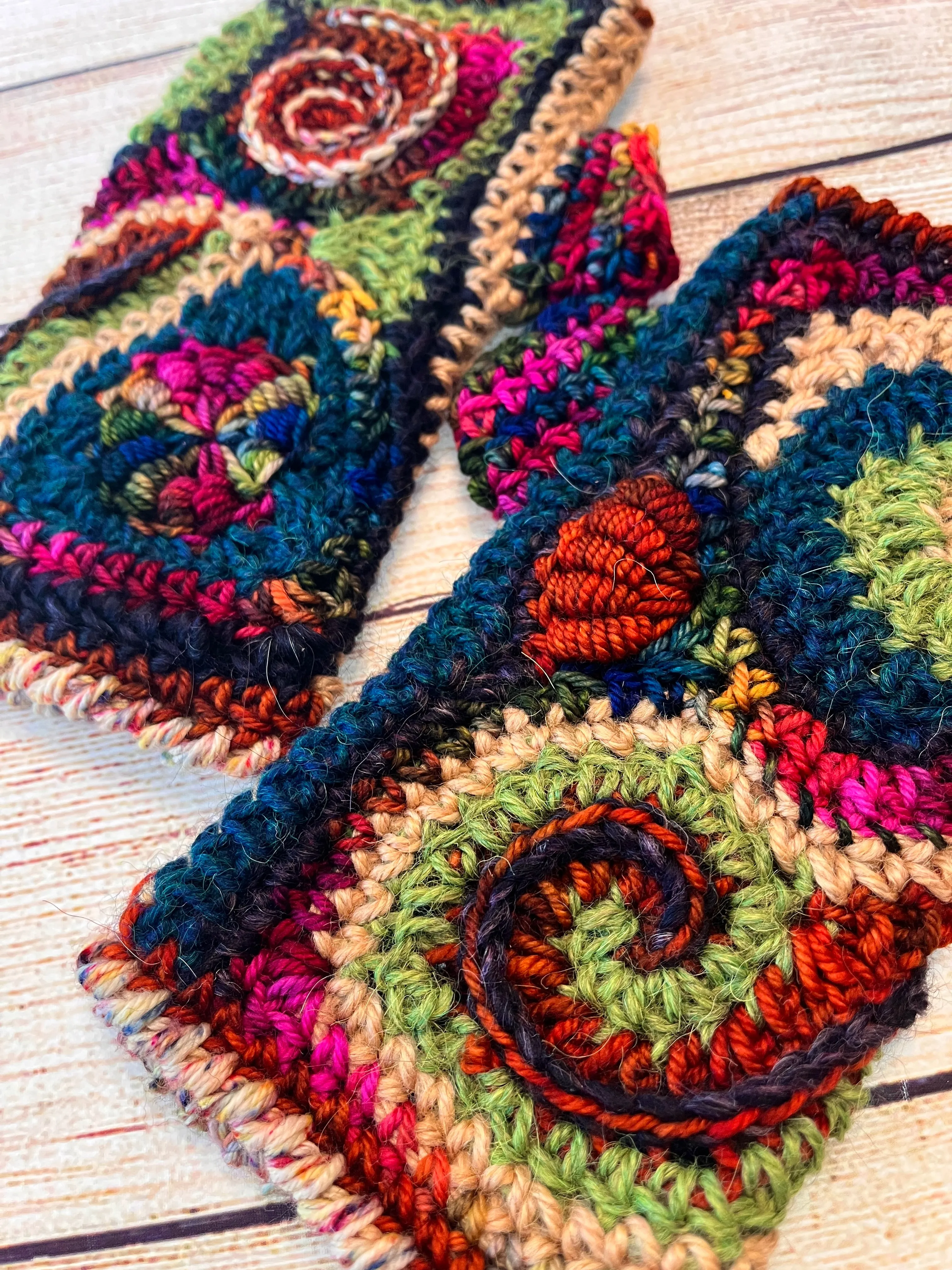 Rainbow Freeform Crochet Gloves