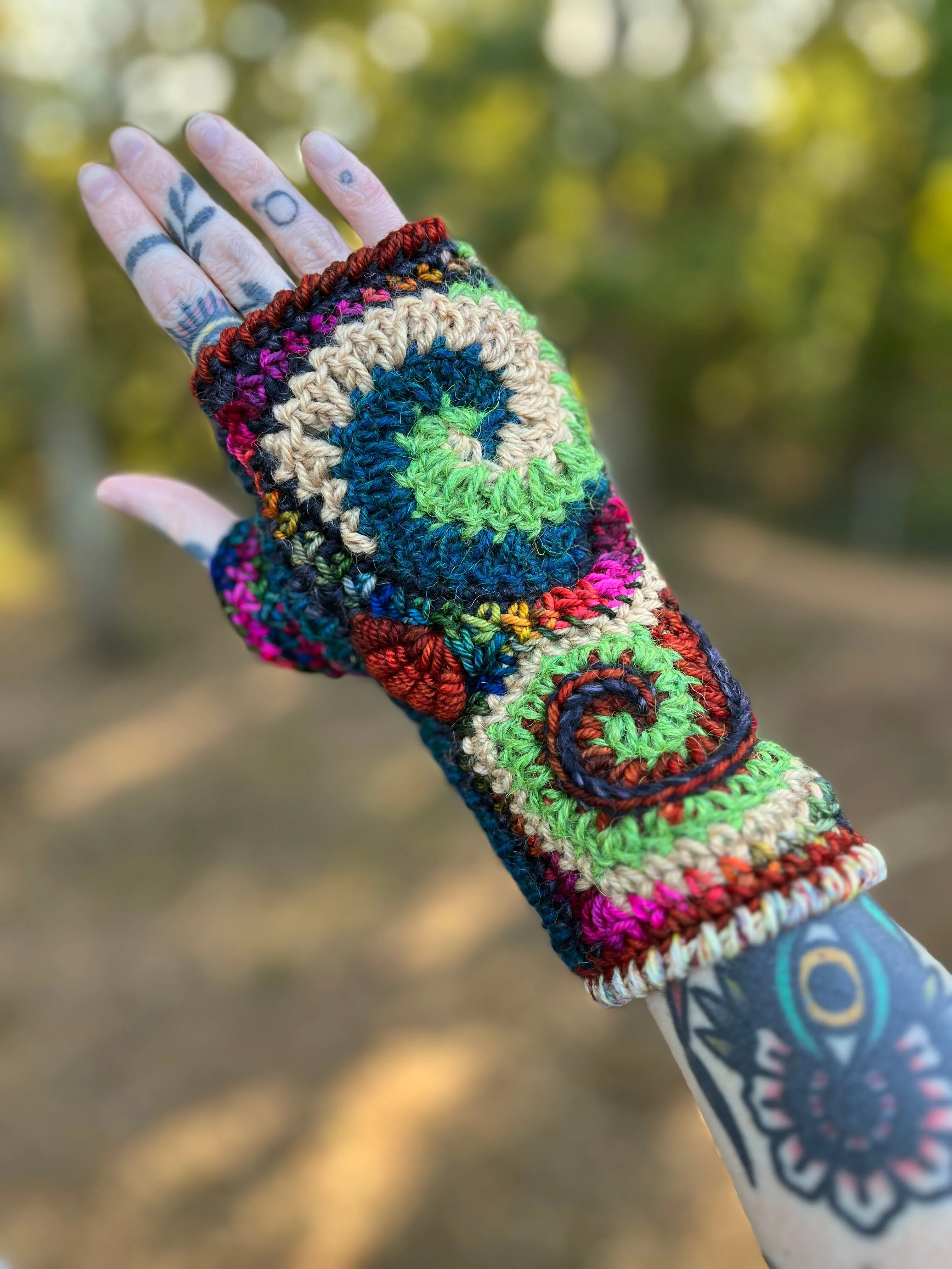Rainbow Freeform Crochet Gloves