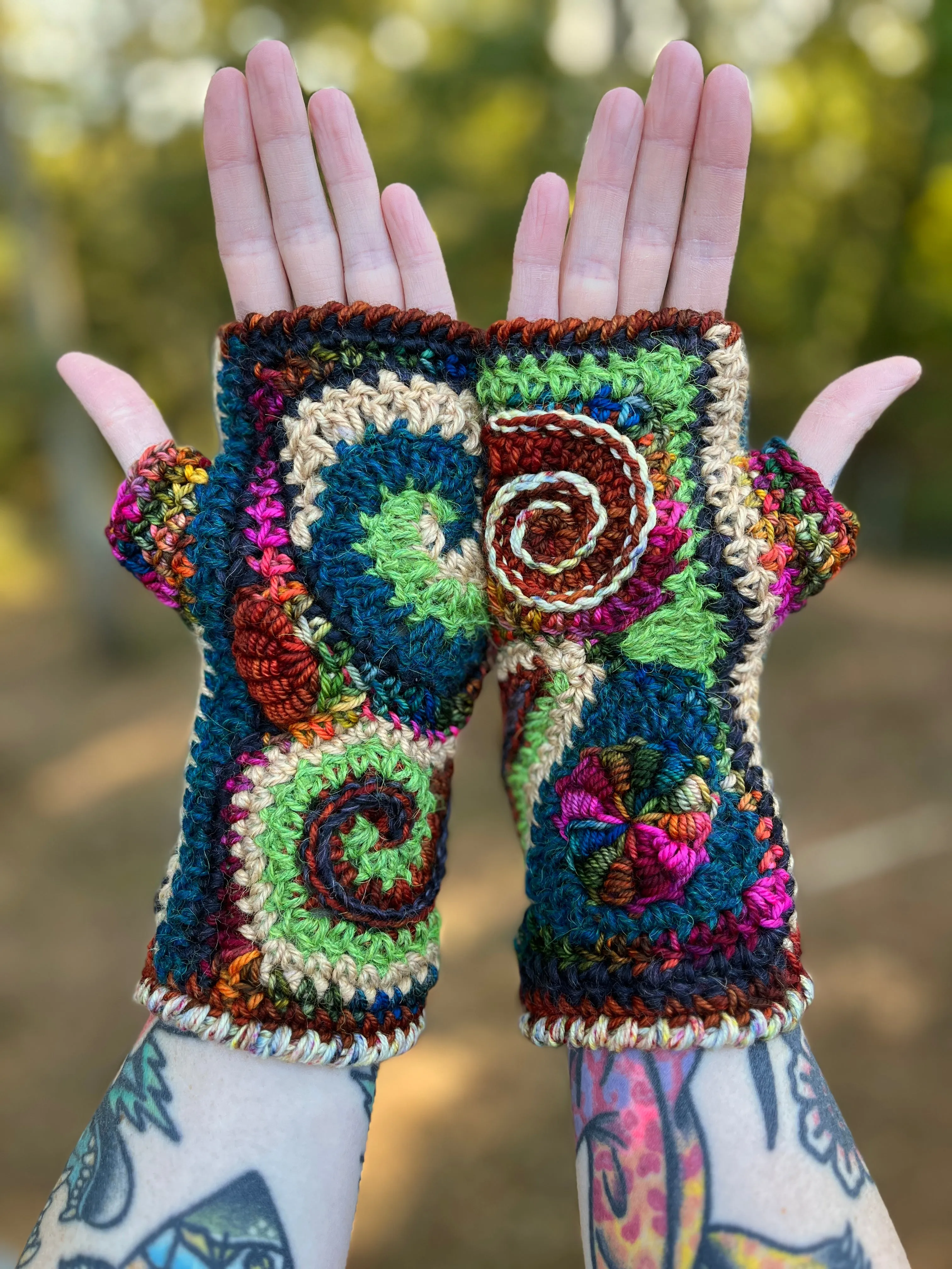 Rainbow Freeform Crochet Gloves