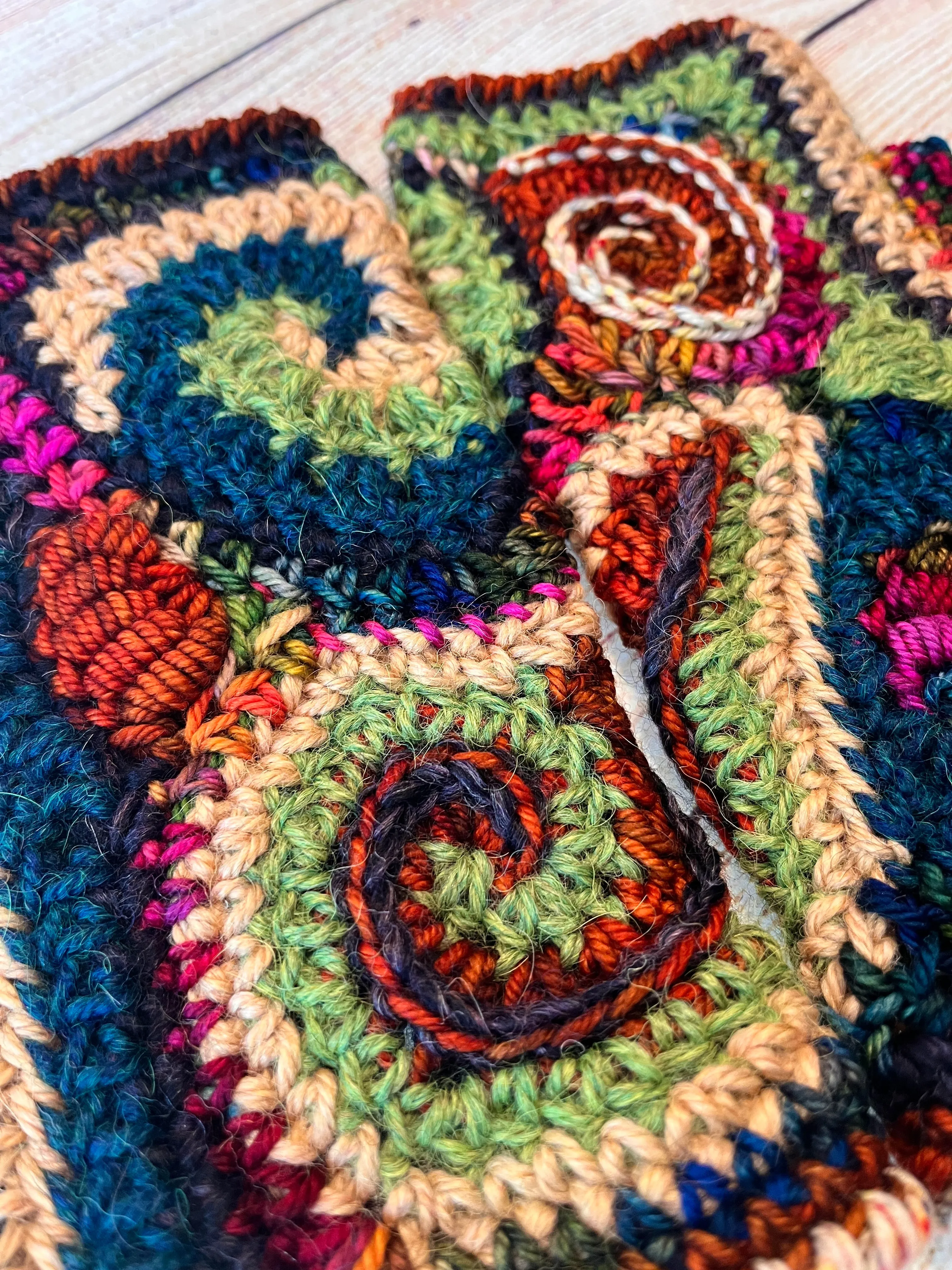 Rainbow Freeform Crochet Gloves
