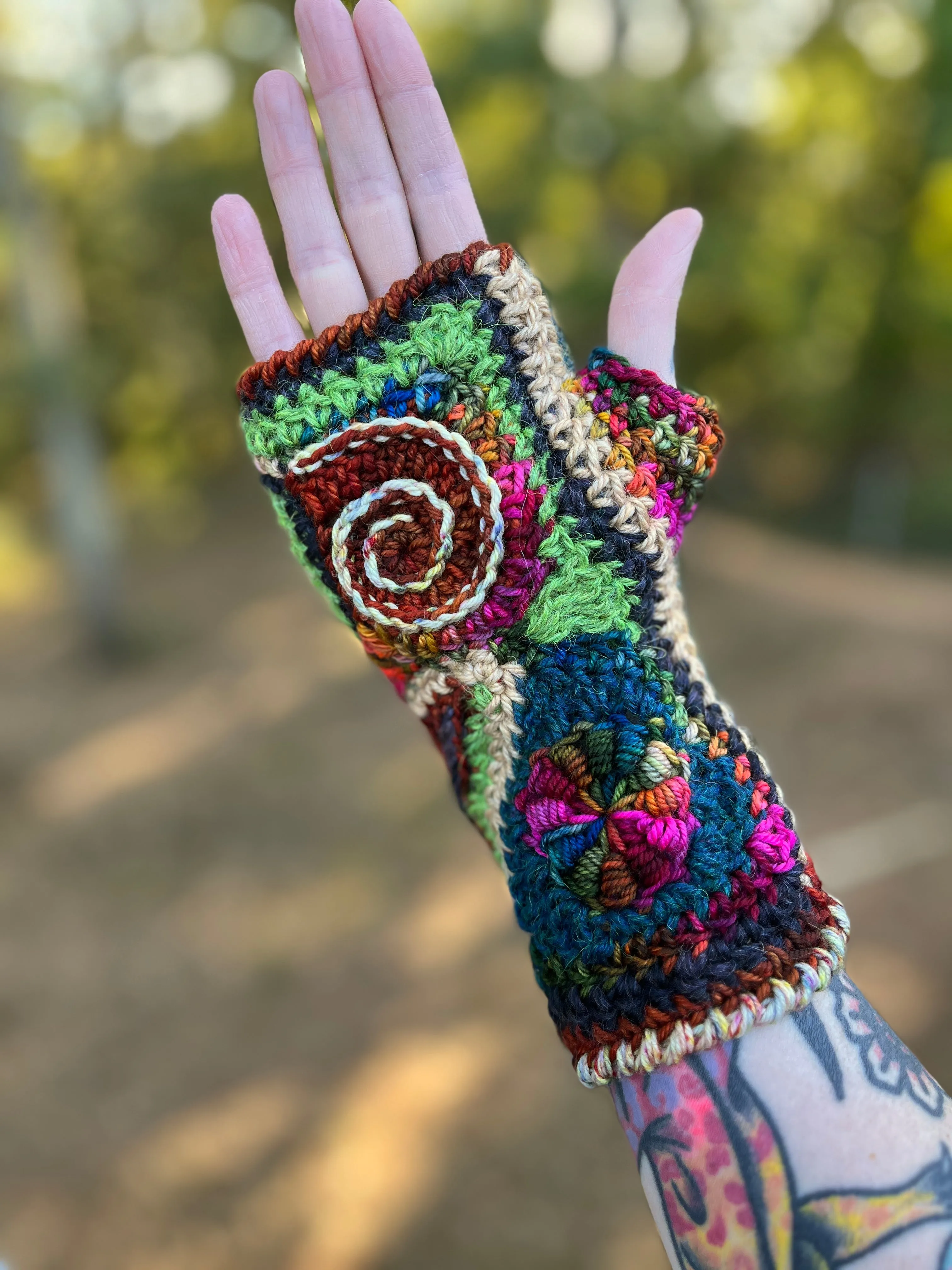 Rainbow Freeform Crochet Gloves