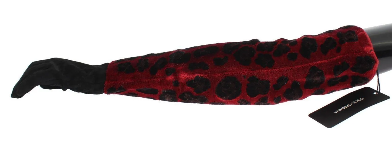 Red Black Leopard Leather Elbow Gloves