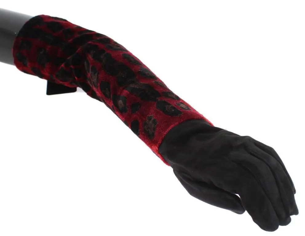 Red Black Leopard Leather Elbow Gloves
