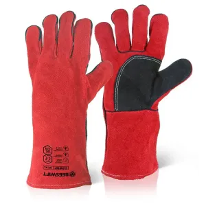 Red Welders Gauntlet Reinforced Palm 14" Cat 2 (Pack Of 10) - Beeswift C2Wrpn