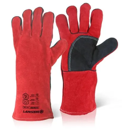 Red Welders Gauntlet Reinforced Palm 14" Cat 2 (Pack Of 10) - Beeswift C2Wrpn