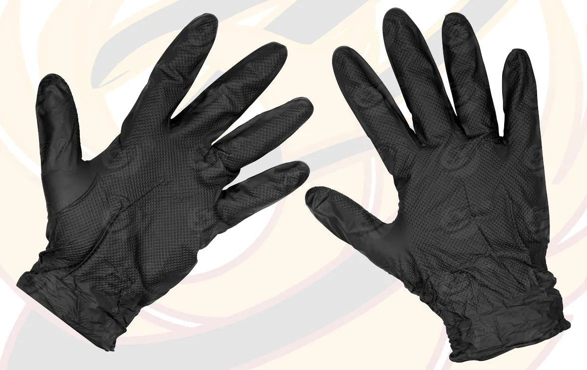 ROCKHOLD HEAVY DUTY BLACK 8 MIL NITRILE DIAMOND GRIP GLOVES ( MEDIUM - 500 GLOVES )