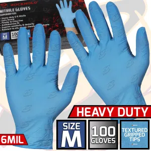 ROCKHOLD HEAVY DUTY BLUE 6 MIL NITRILE TEXTURED TIP GLOVES ( MEDIUM - 100 GLOVES )