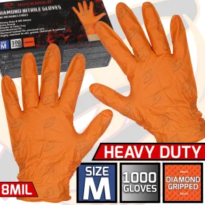 ROCKHOLD HEAVY DUTY ORANGE 8 MIL NITRILE DIAMOND GRIP GLOVES ( MEDIUM - 1000 GLOVES )
