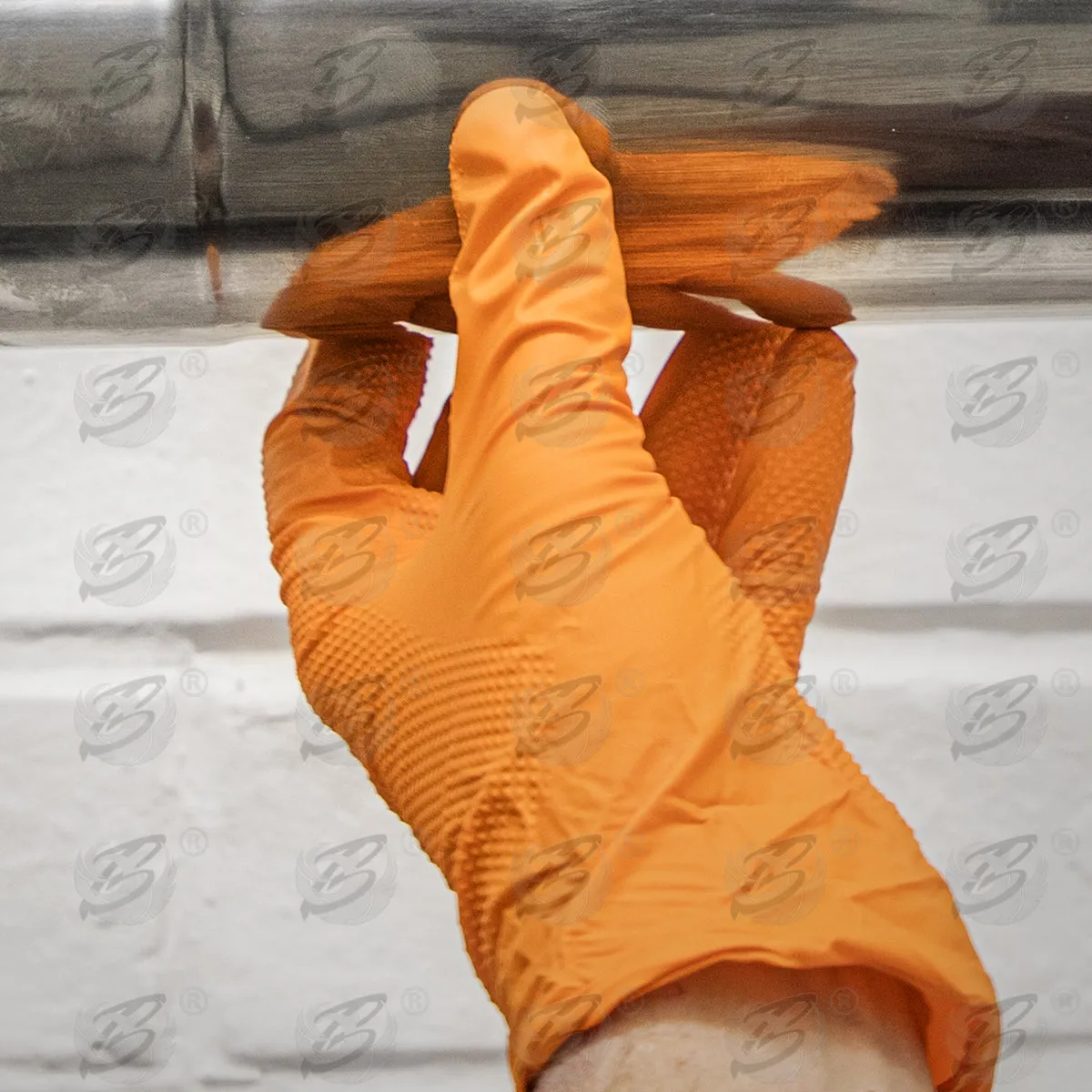 ROCKHOLD HEAVY DUTY ORANGE 8 MIL NITRILE DIAMOND GRIP GLOVES ( X LARGE - 1000 GLOVES )