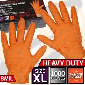ROCKHOLD HEAVY DUTY ORANGE 8 MIL NITRILE DIAMOND GRIP GLOVES ( X LARGE - 1000 GLOVES )