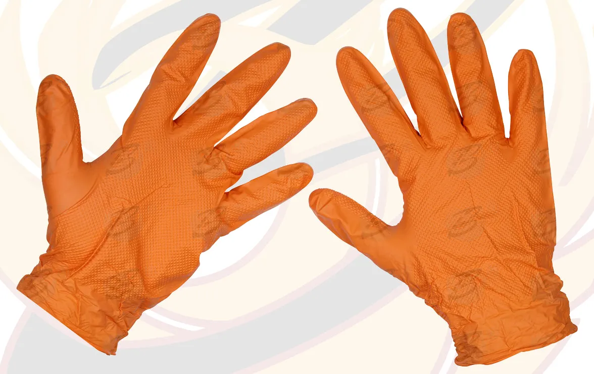 ROCKHOLD HEAVY DUTY ORANGE 8 MIL NITRILE DIAMOND GRIP GLOVES ( X LARGE - 1000 GLOVES )