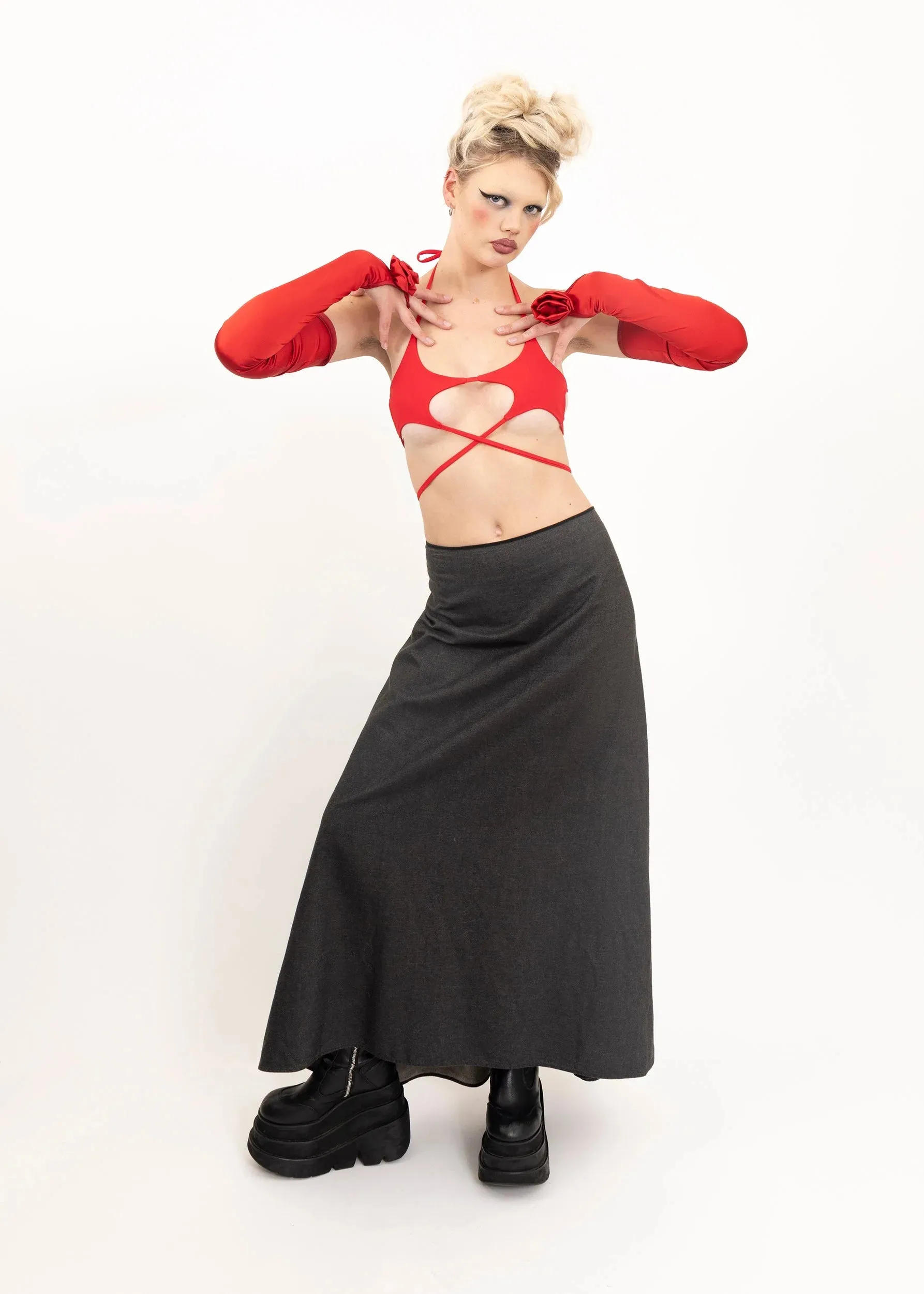 Rosette satin gloves