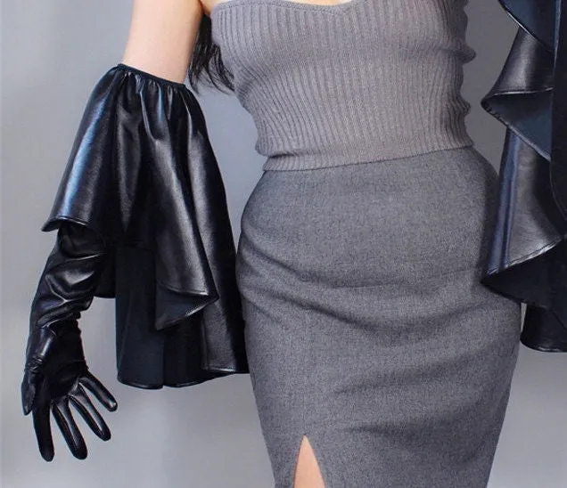 Ruffles Sleeves Leather Gloves (60cm)