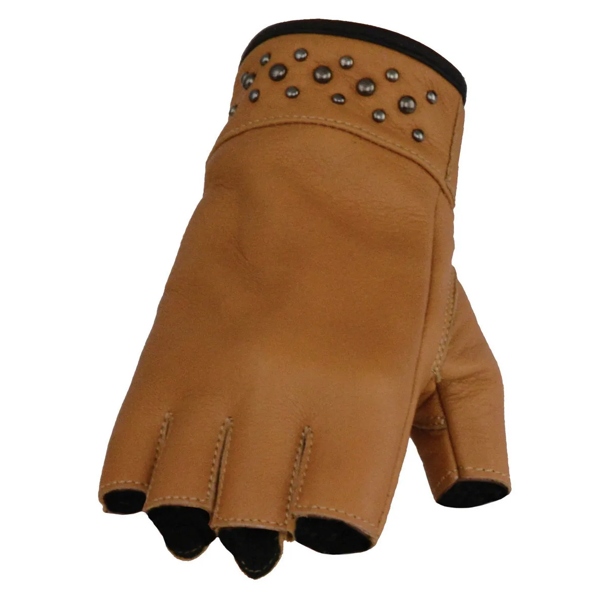 Saddle Color MG7761 Women's Leather Gel Palm Fingerless Motorcycle Hand Gloves W/ Stylish ‘Wrist Detailing’