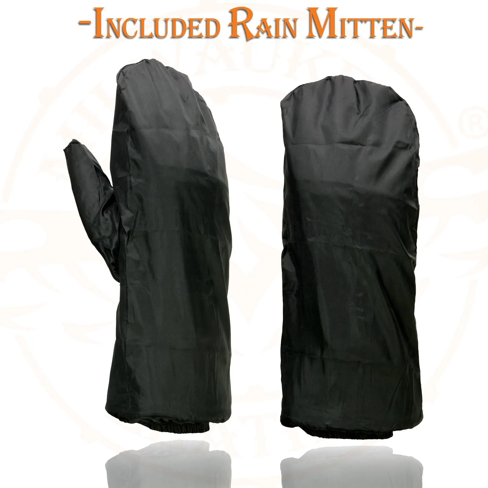 SH230 Economy Gauntlet Gloves for Men Black Leather Warm Lining W/ ‘Rain Mitten and Pull-on Closure’