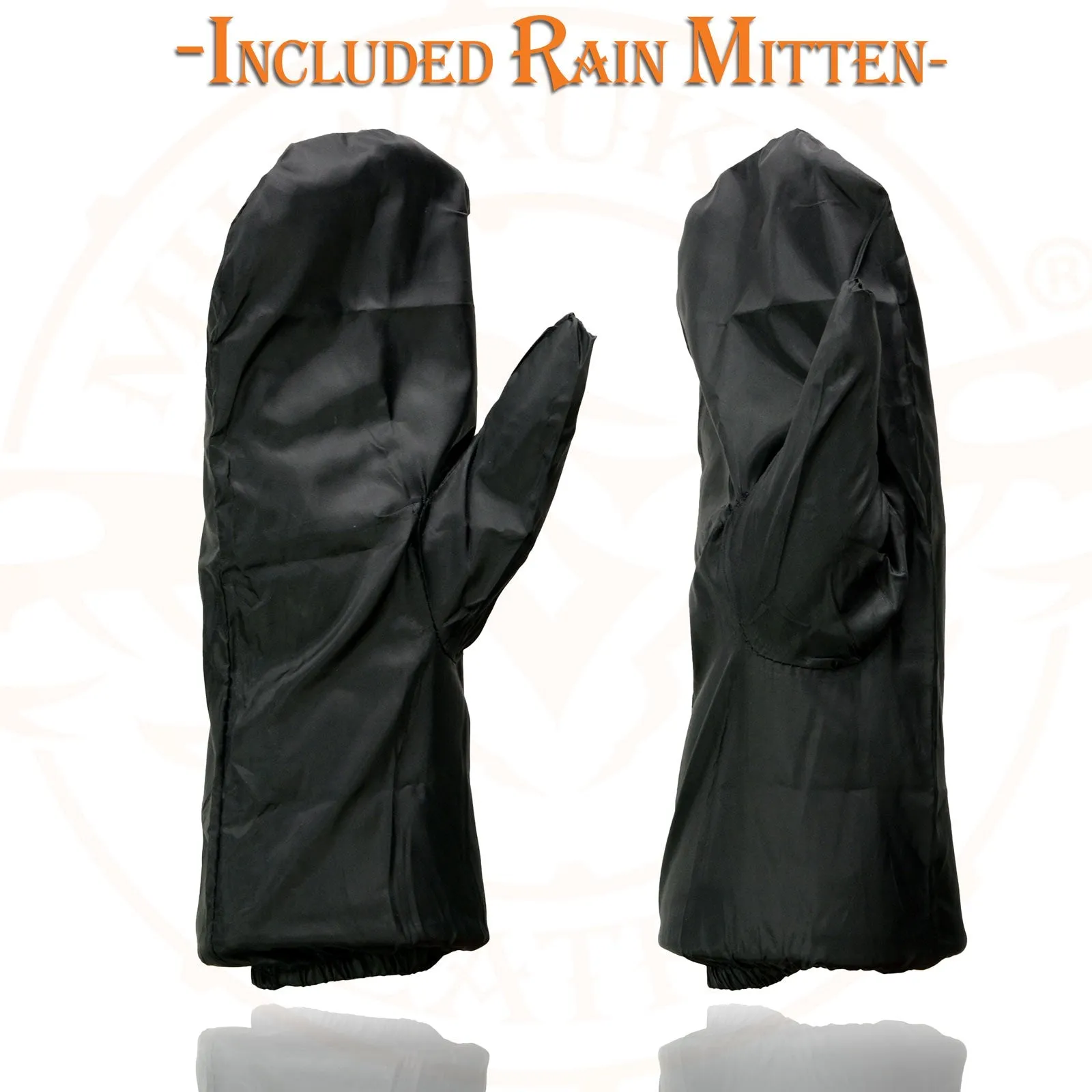 SH230 Economy Gauntlet Gloves for Men Black Leather Warm Lining W/ ‘Rain Mitten and Pull-on Closure’