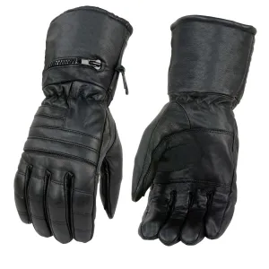 SH230 Economy Gauntlet Gloves for Men Black Leather Warm Lining W/ ‘Rain Mitten and Pull-on Closure’