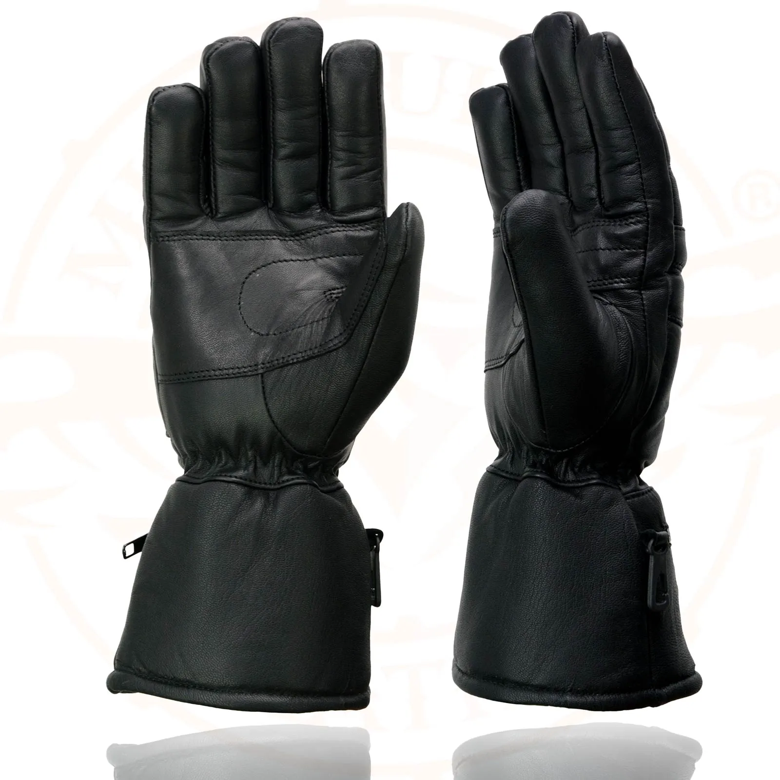 SH230 Economy Gauntlet Gloves for Men Black Leather Warm Lining W/ ‘Rain Mitten and Pull-on Closure’