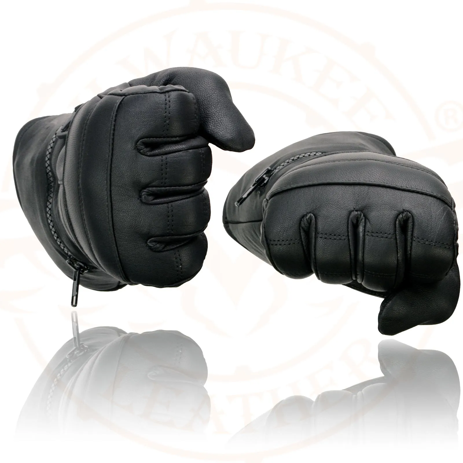 SH230 Economy Gauntlet Gloves for Men Black Leather Warm Lining W/ ‘Rain Mitten and Pull-on Closure’