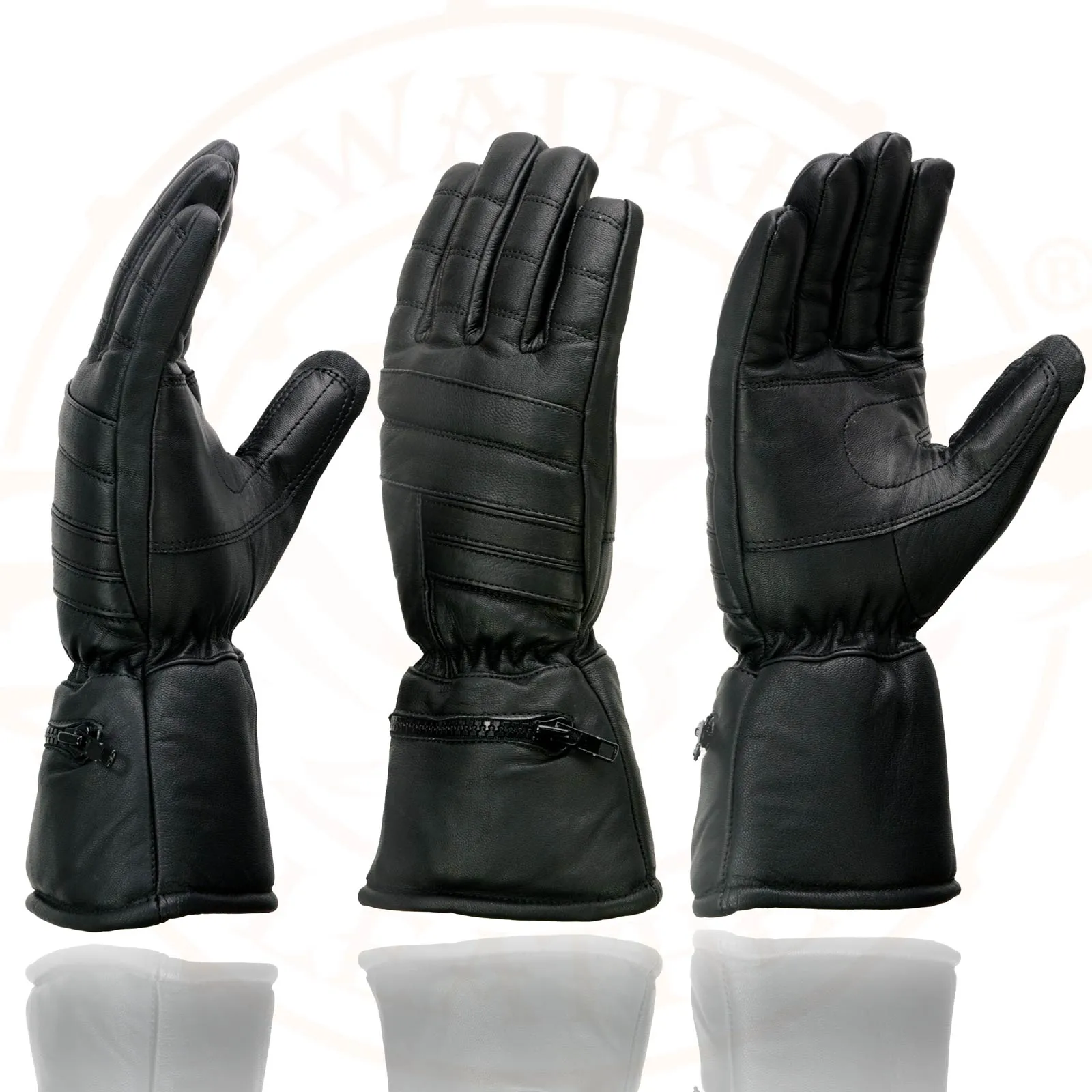SH230 Economy Gauntlet Gloves for Men Black Leather Warm Lining W/ ‘Rain Mitten and Pull-on Closure’