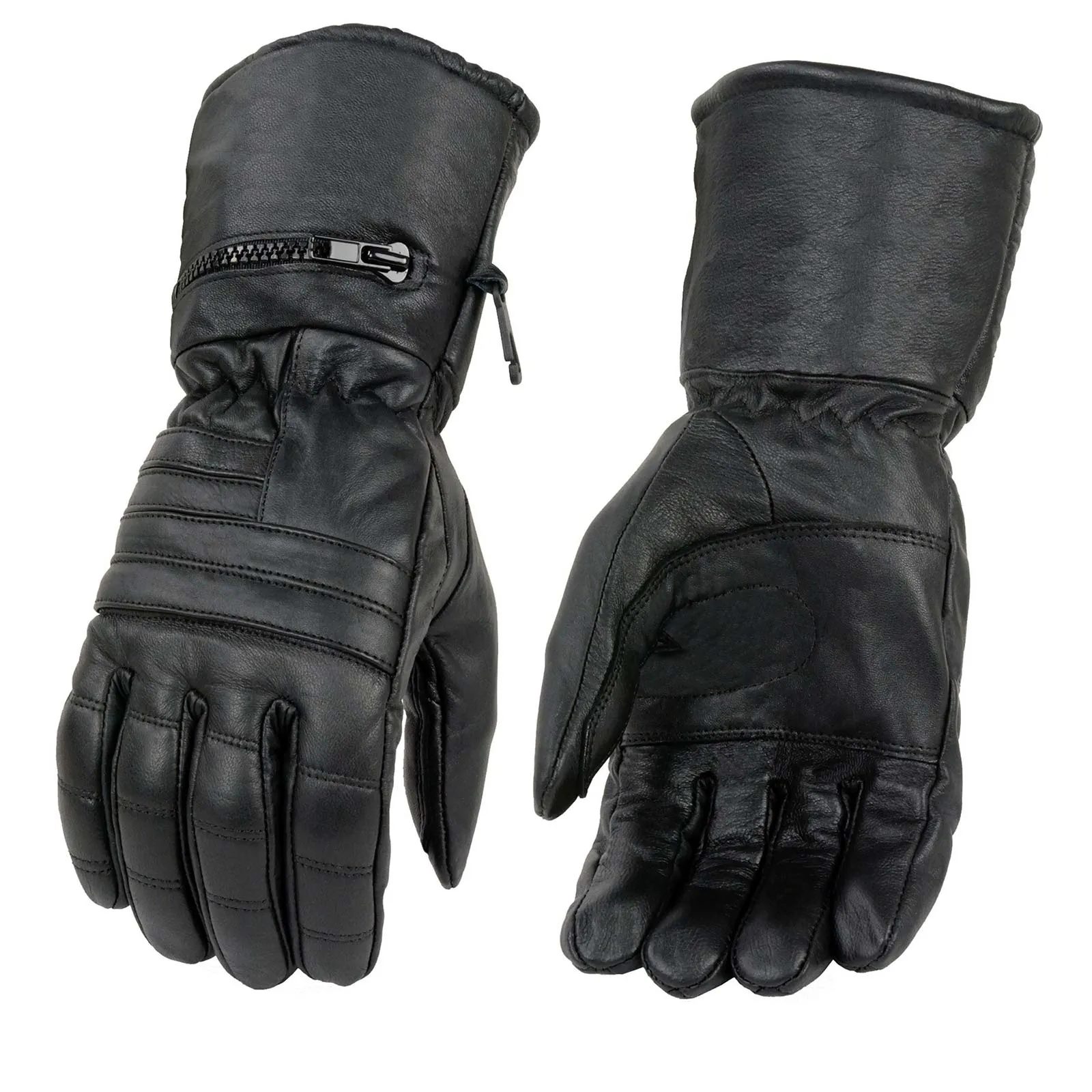 SH230 Economy Gauntlet Gloves for Men Black Leather Warm Lining W/ ‘Rain Mitten and Pull-on Closure’