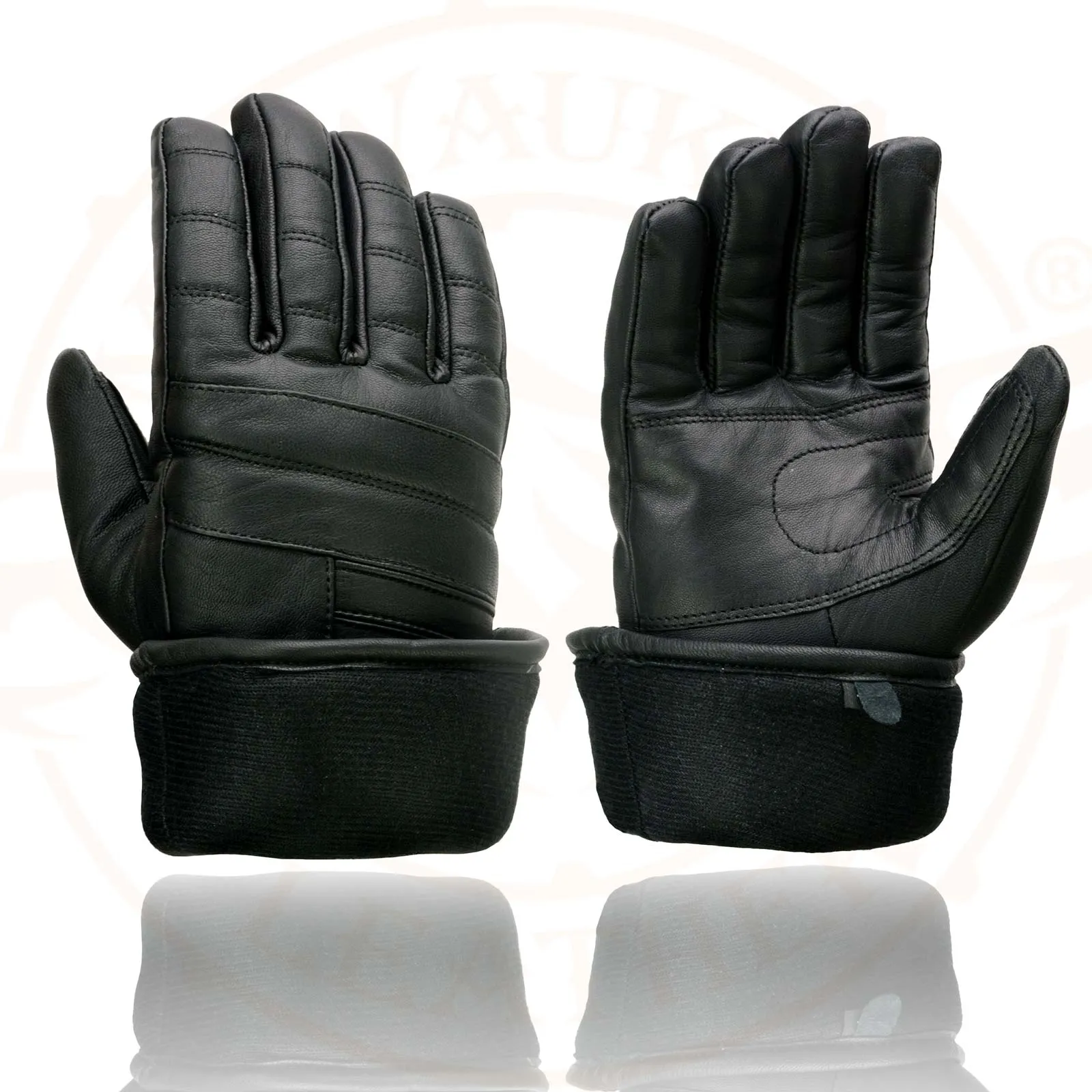 SH230 Economy Gauntlet Gloves for Men Black Leather Warm Lining W/ ‘Rain Mitten and Pull-on Closure’