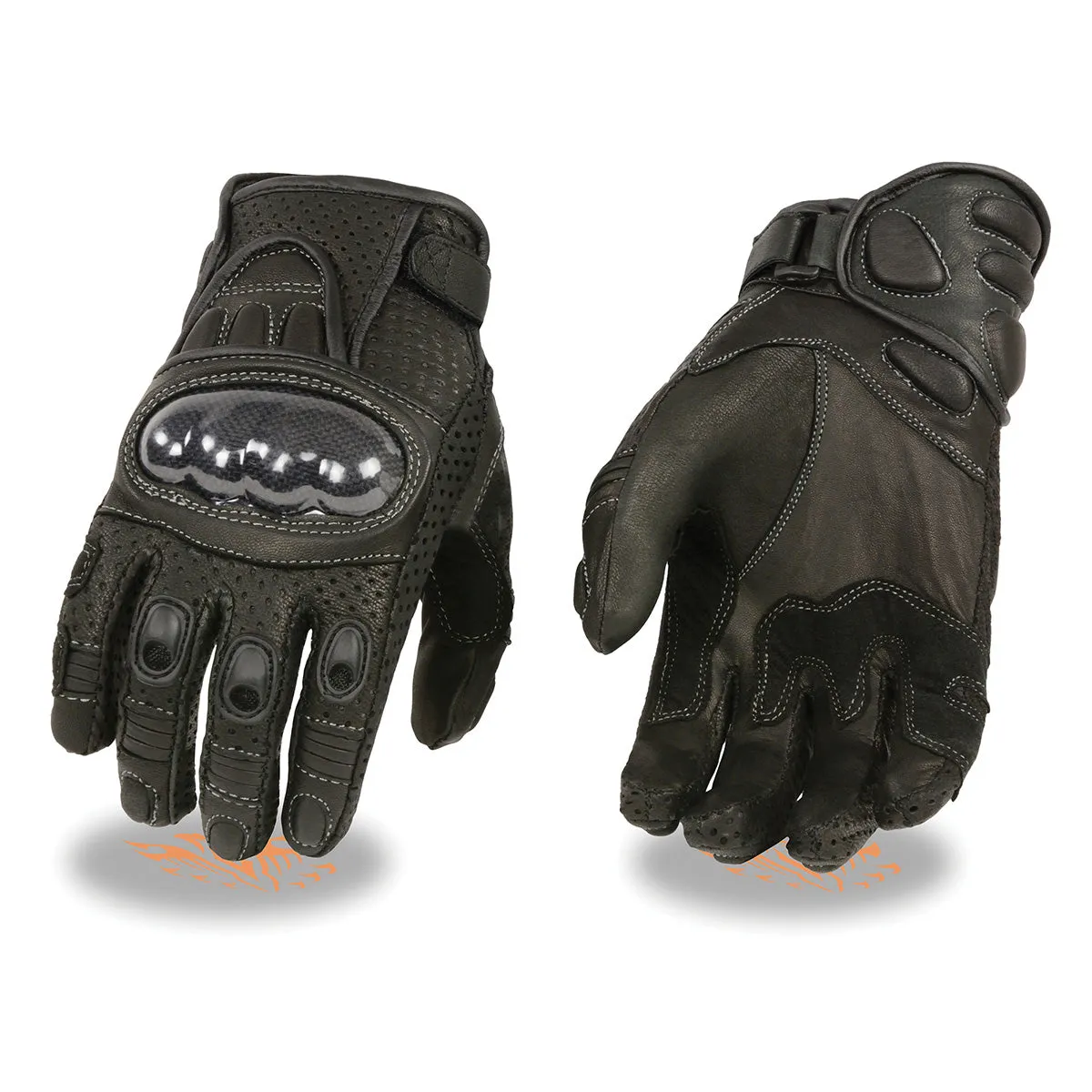 SH298 Men's 'Hard Knuckles' Black Perforated Leather Racing Gloves