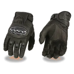 SH298 Men's 'Hard Knuckles' Black Perforated Leather Racing Gloves