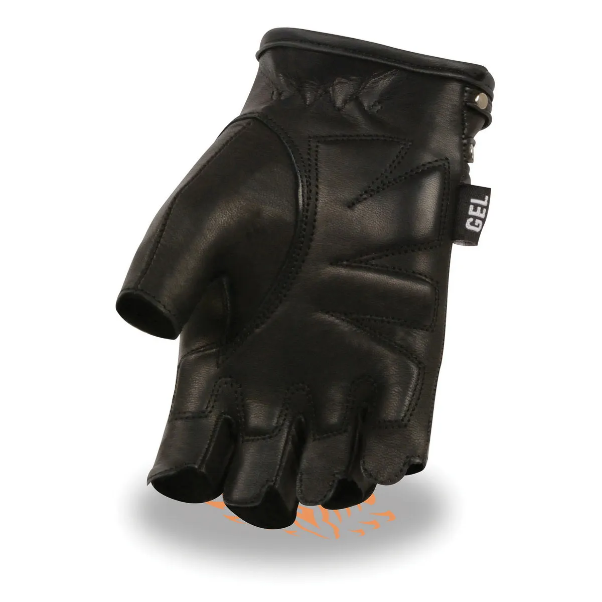 SH461 Women's Black Leather Gel Palm Fingerless Motorcycle Hand Gloves W/ Stylish ‘Wrist Detailing’