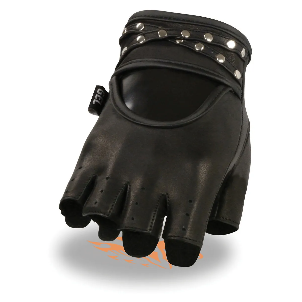SH461 Women's Black Leather Gel Palm Fingerless Motorcycle Hand Gloves W/ Stylish ‘Wrist Detailing’