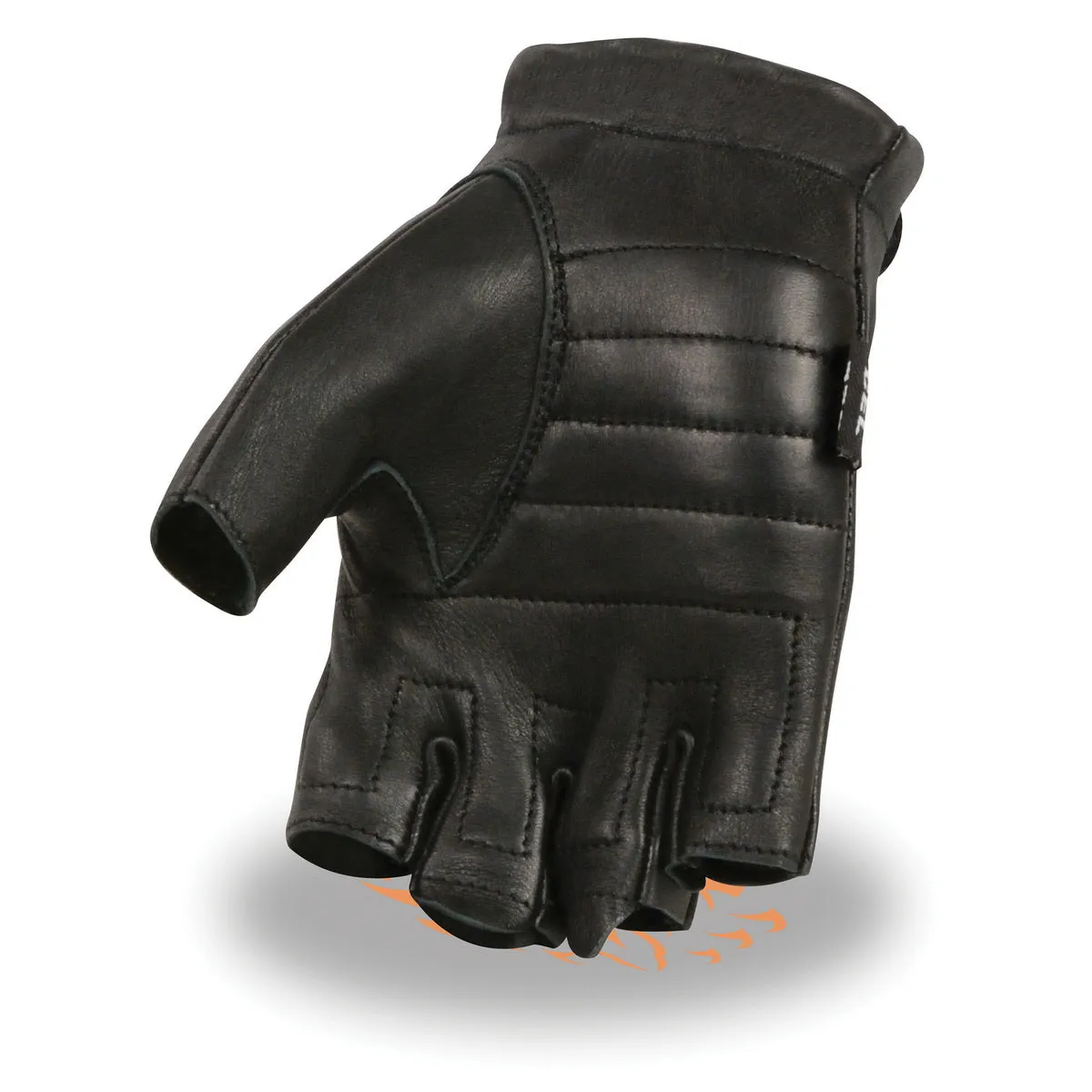 SH878 Men's Black Leather Gel Padded Palm Fingerless Motorcycle Hand Gloves ‘Welted Genuine USA Deerskin’