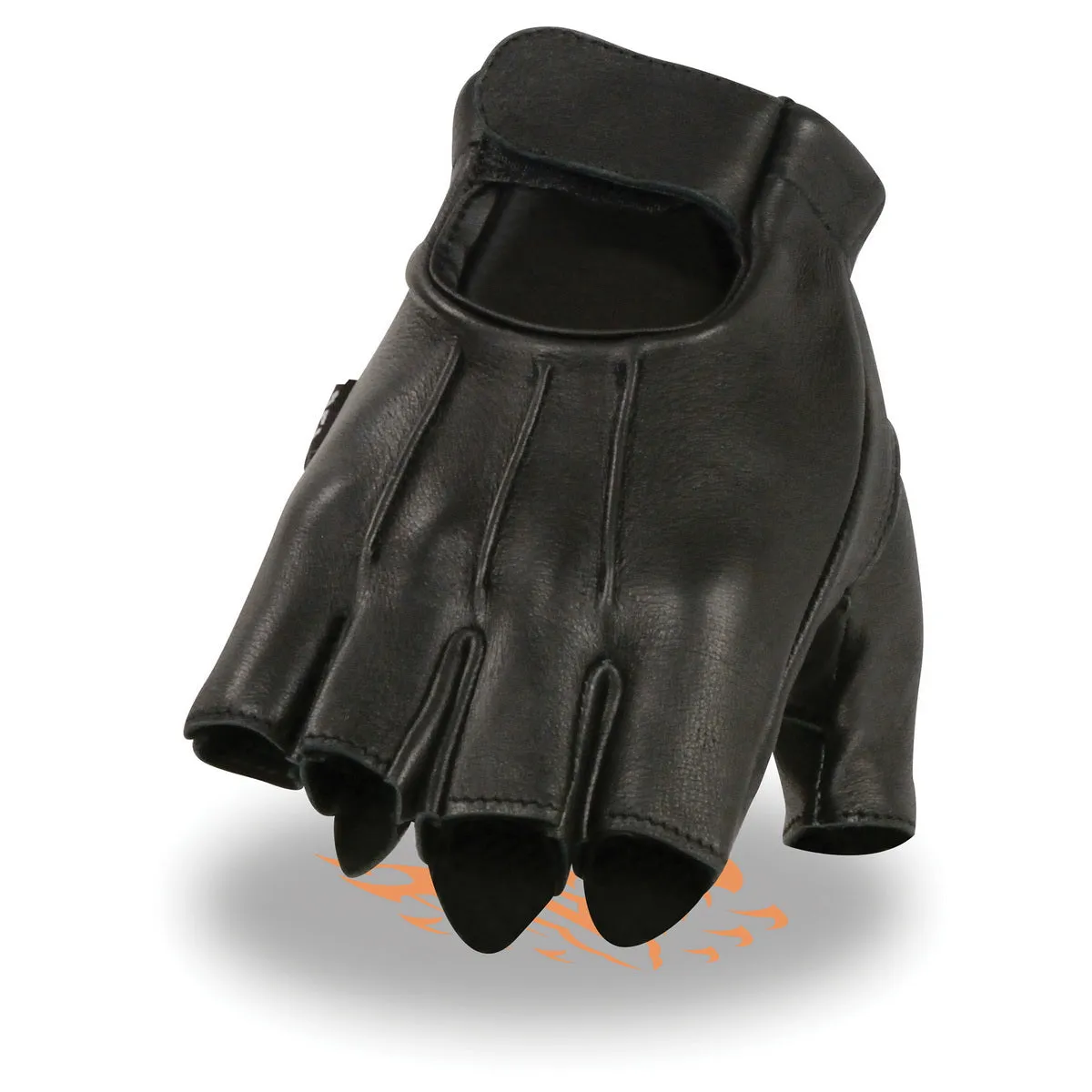 SH878 Men's Black Leather Gel Padded Palm Fingerless Motorcycle Hand Gloves ‘Welted Genuine USA Deerskin’