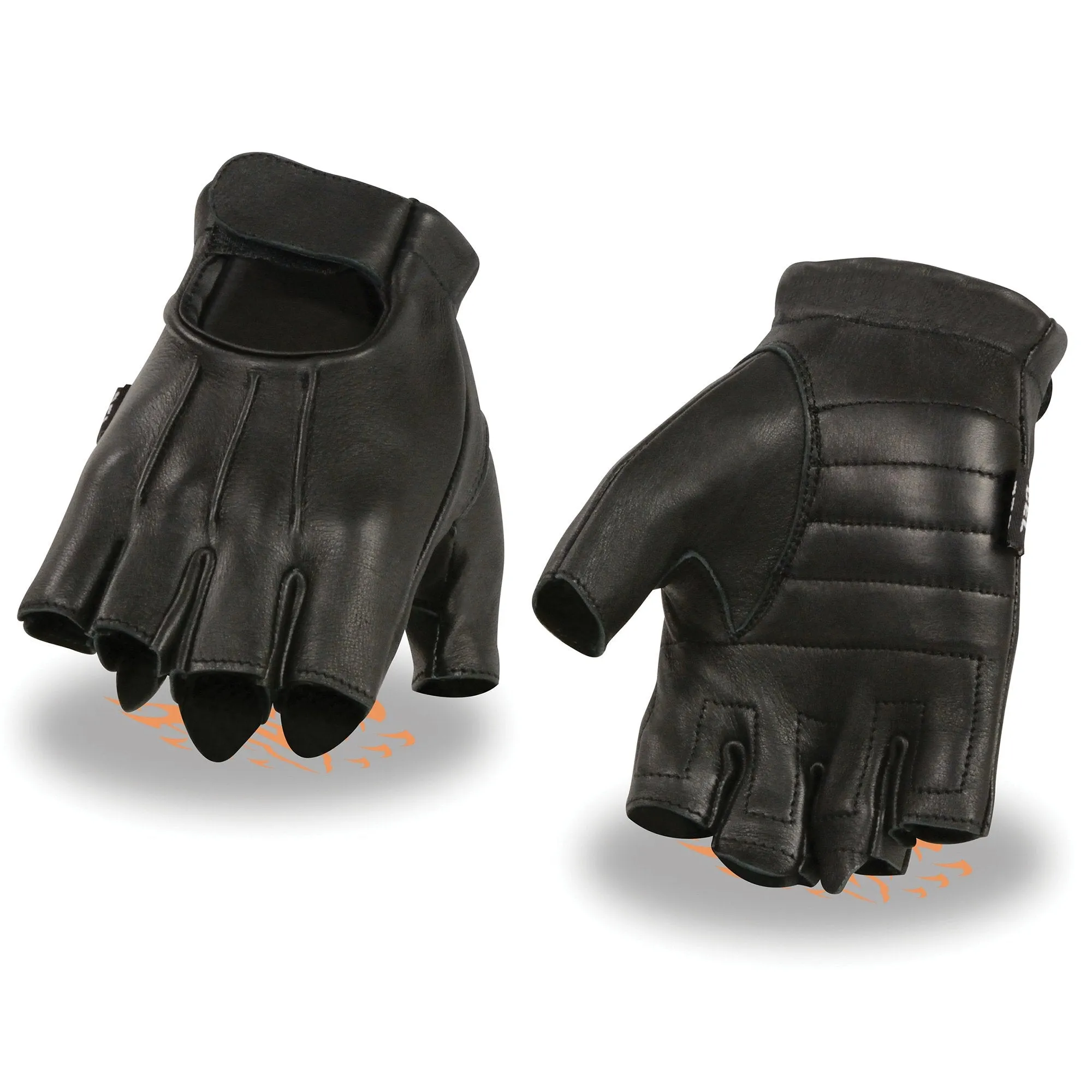SH878 Men's Black Leather Gel Padded Palm Fingerless Motorcycle Hand Gloves ‘Welted Genuine USA Deerskin’