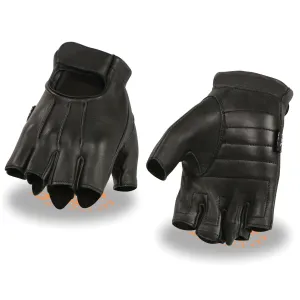SH878 Men's Black Leather Gel Padded Palm Fingerless Motorcycle Hand Gloves ‘Welted Genuine USA Deerskin’