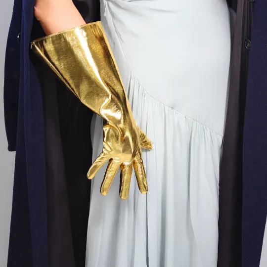 Shiny gold gloves faux leather metallic gold gloves