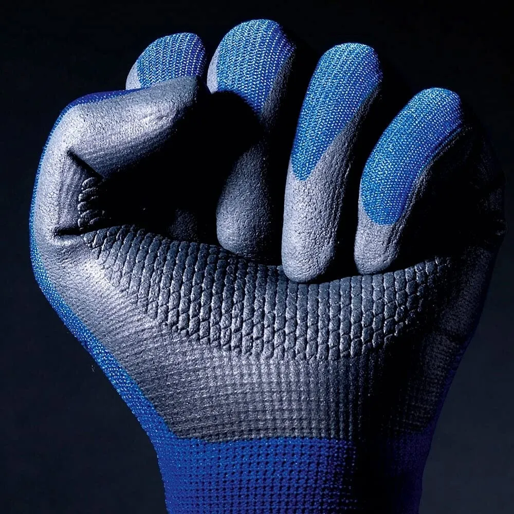 Showa 380 Blue Nylon Stitched Glove with Nitrile Foam Coating and Waffle Pattern